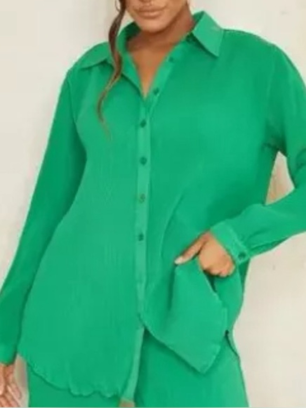 PrettyLittleThing Green Plisse OverSized Blouse & Trouser Set Size 20 EUC #139 - Picture 6 of 14